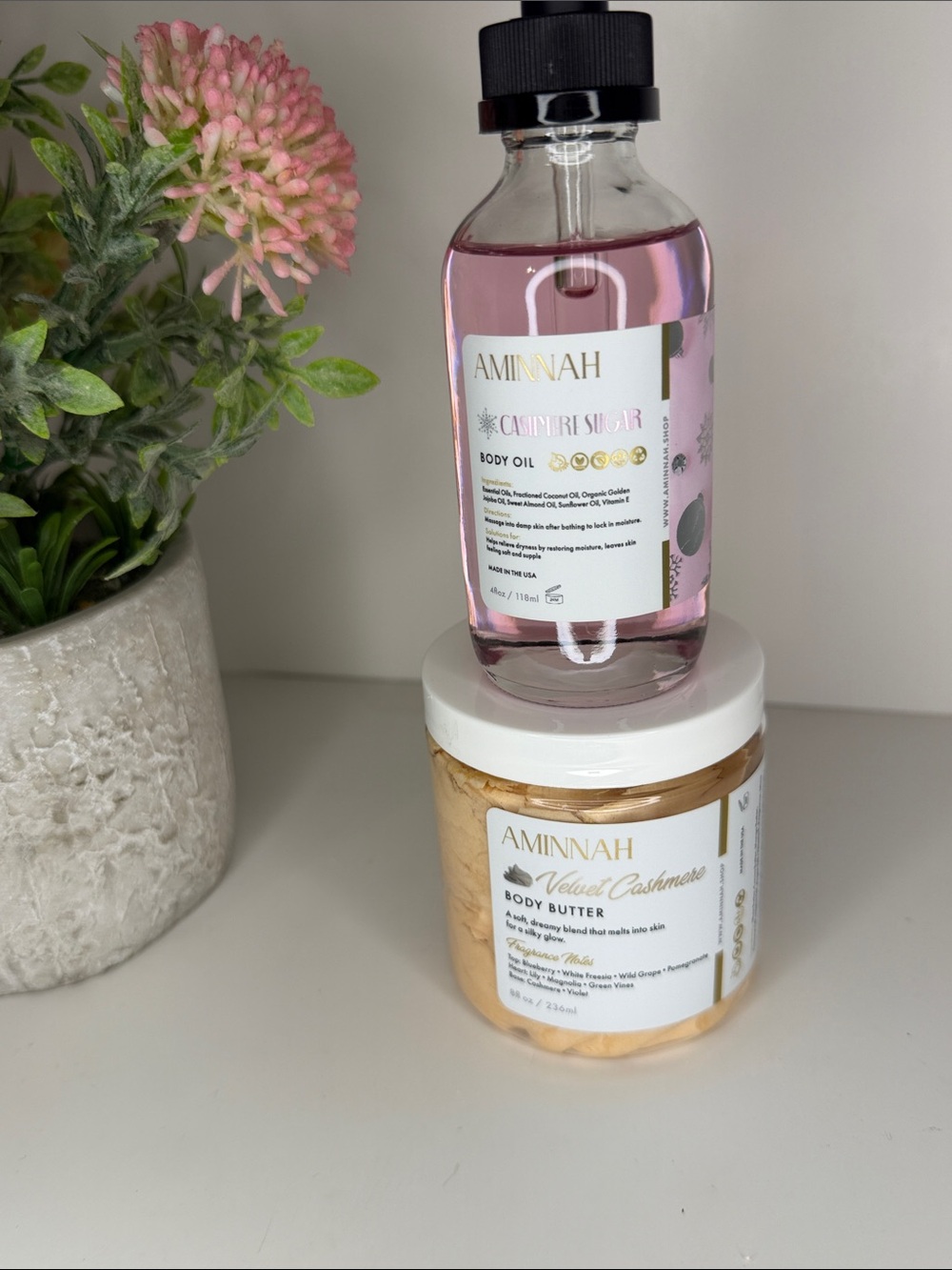 AMINNAH Cashmere Body Oil & Velvet Cashmere Body Butter Limited Edition Set